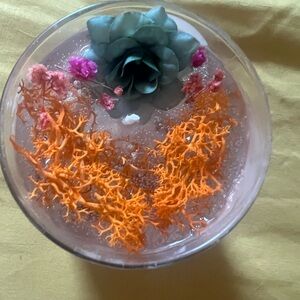 Decorative Glass Bowl with Succulent and Orange Accents